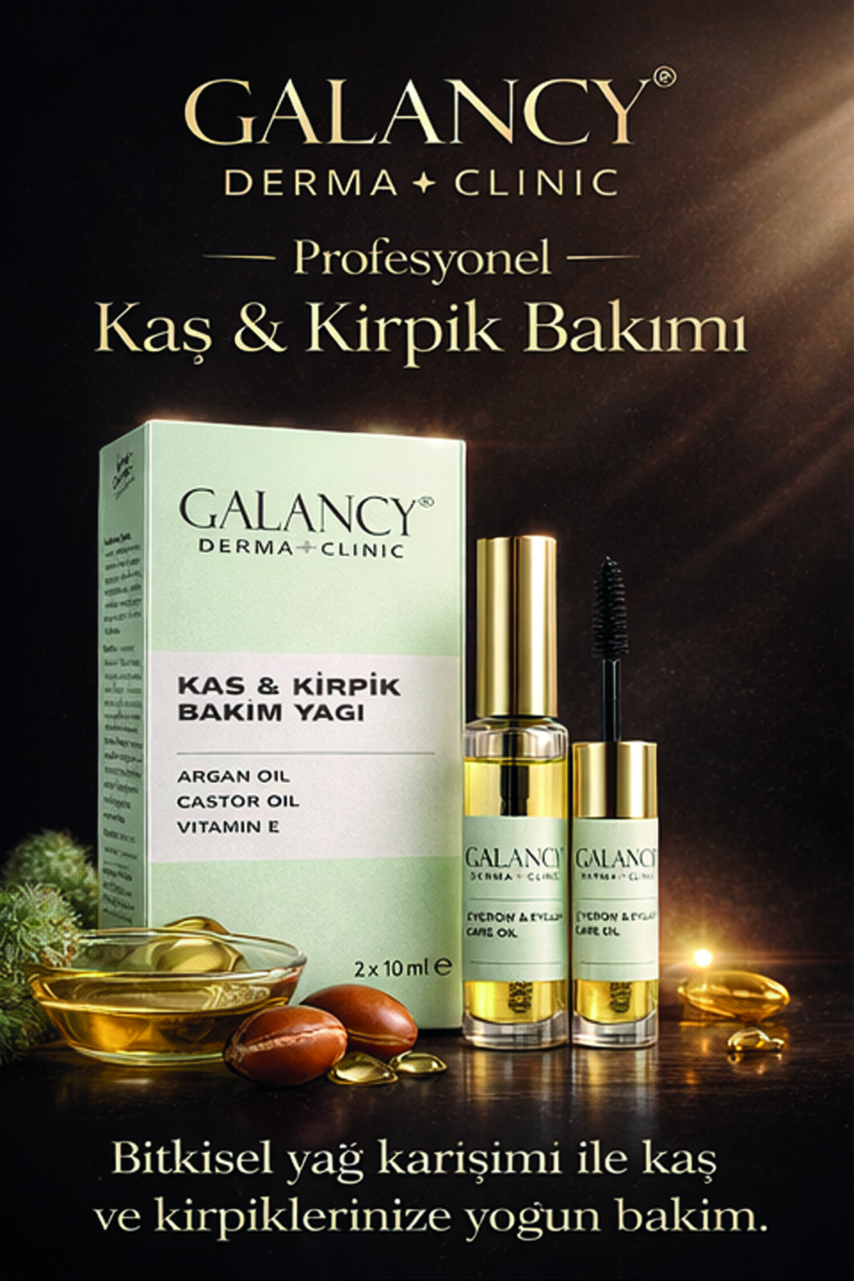 Kirpik Bakım Serumu 2x10 ml Fırçalı Aplikatörlü Argan ve Hint Yağı İçeren Bakım Yağı