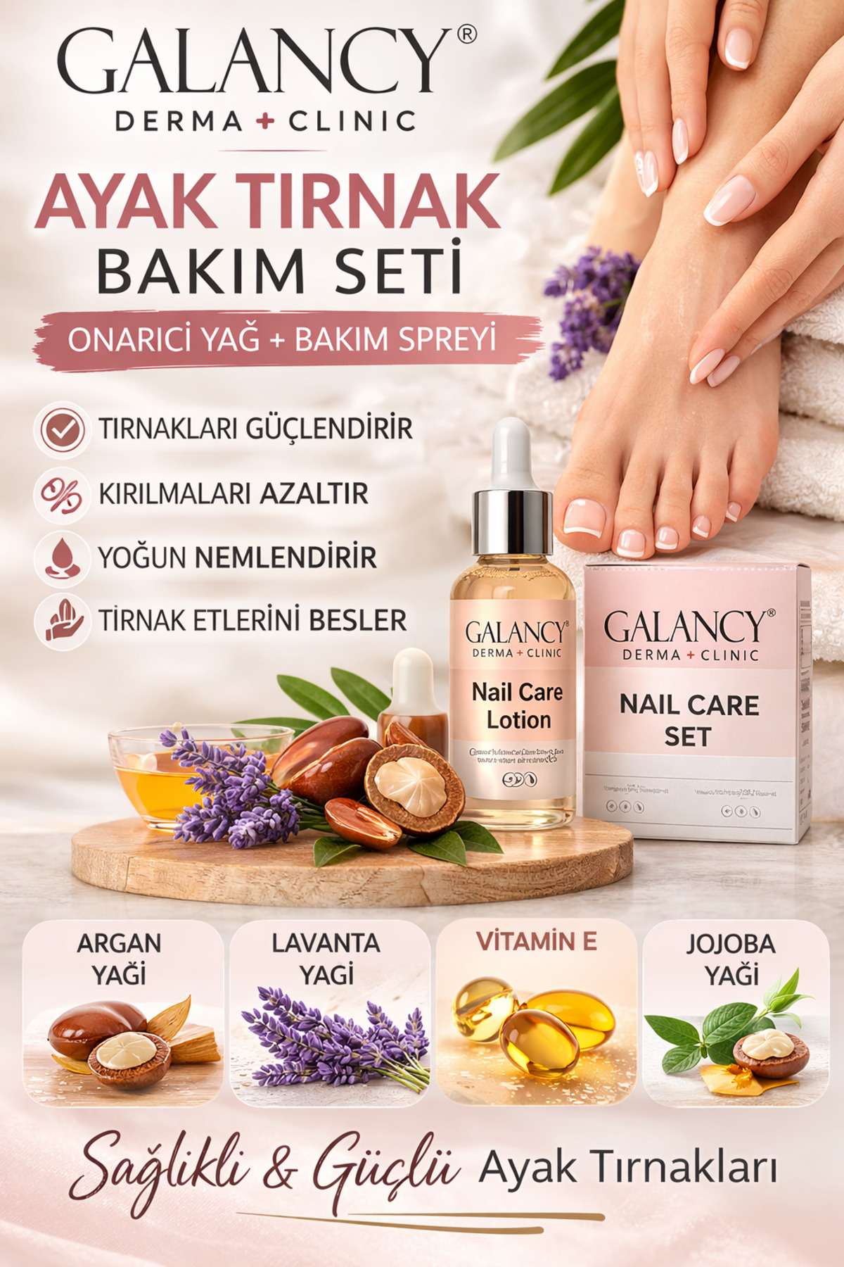 Ayak Tırnak Bakım Seti (60ml+60ml) – Onarıcı Tırnak Yağı + Bakım Spreyi | Argan Yağı & Vitamin E